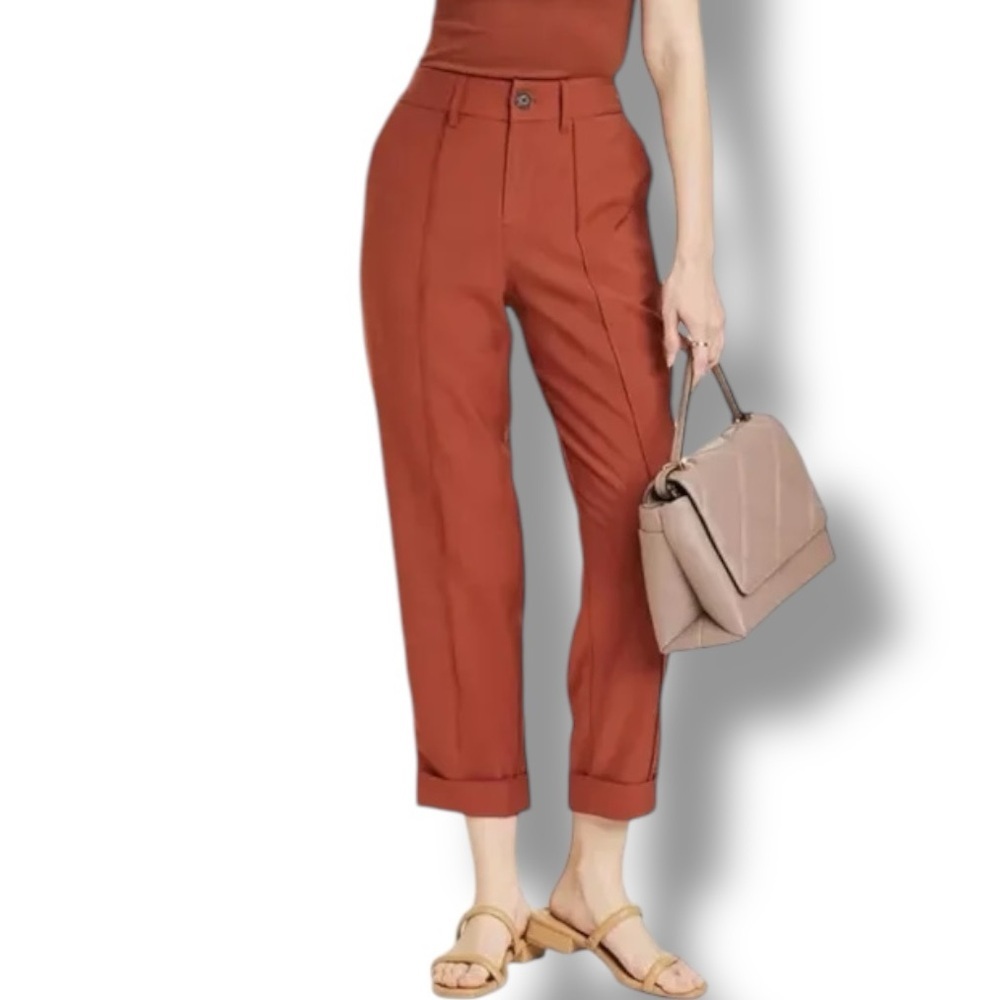 A New Day Size Roasted Brown High-Rise Slim Fit Pintuck Ankle Pants Rayon/Poly